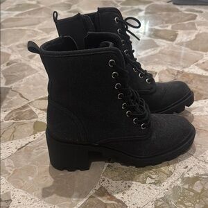 Report Black Combat Moto Boots with Lace-Up Design